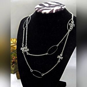 "5/$25" Silvertone Long Chain Circle Cross Necklace 38"